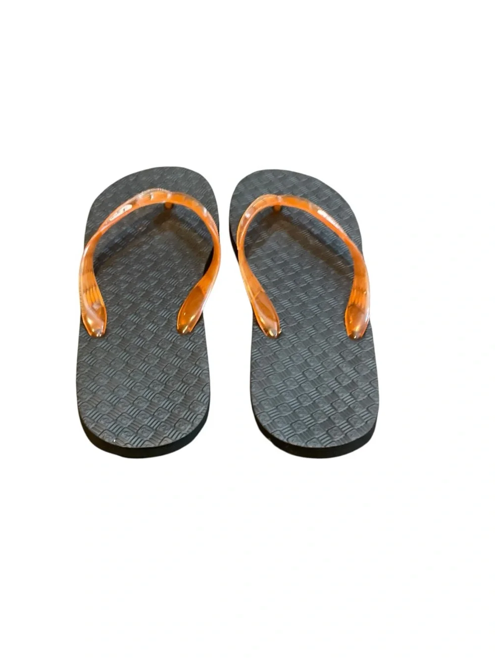 Women’s Orange Strap Flip Flops with Black Textured Footbed - Unbranded
